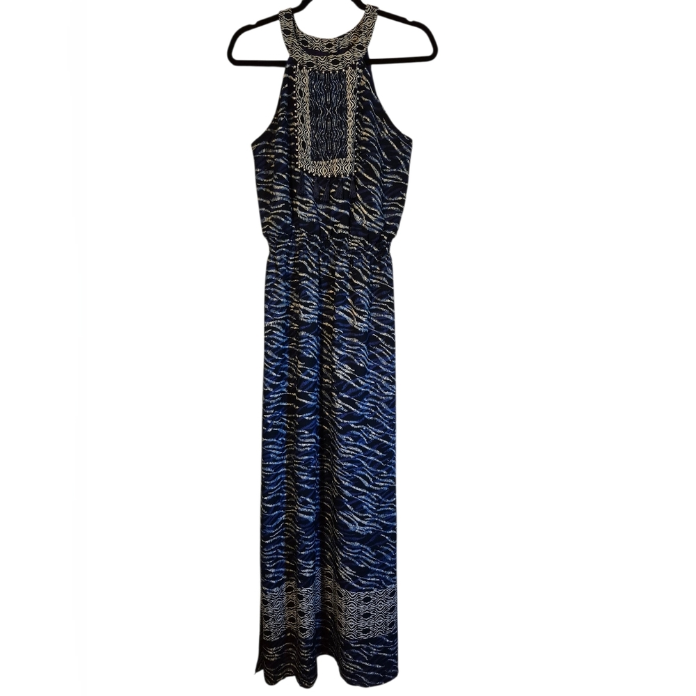 White House Black Market Blue Zebra Print Long Maxi Dress  6